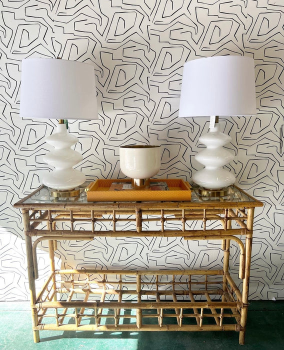 Vintage Bamboo Sofa Table with Glass