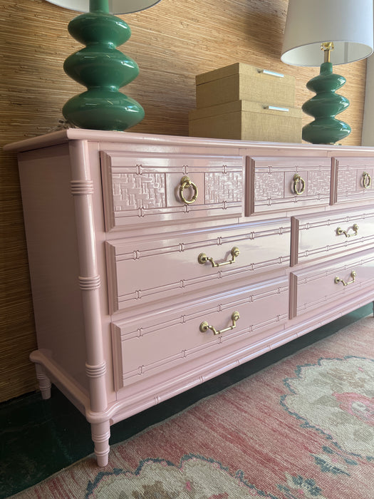 Lacquered Baby Pink 7 Drawer Chest