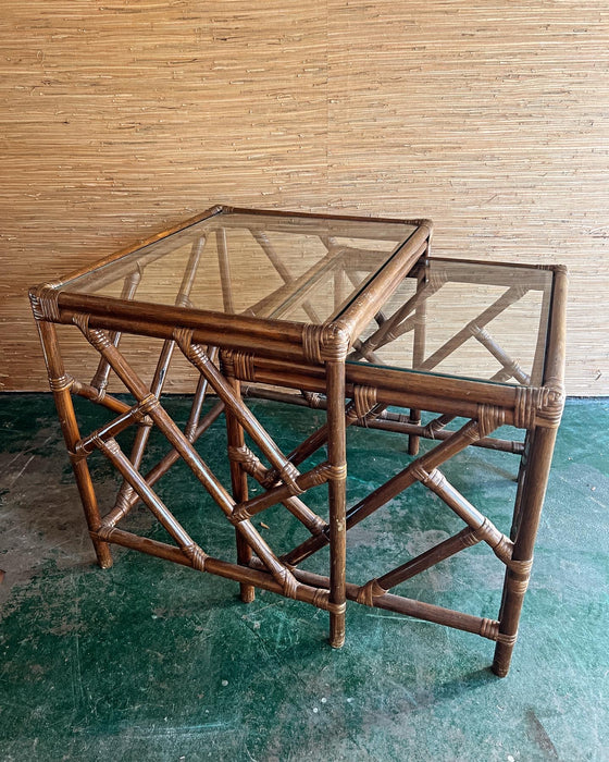 Set of 2 Chinese Chippendale Side Tables with Glass - #11H13