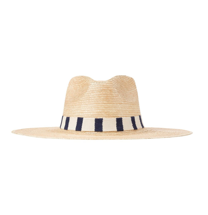 Sunshine Tienda “Brenda” Palm Hat with Navy/White Stripe Woven Band