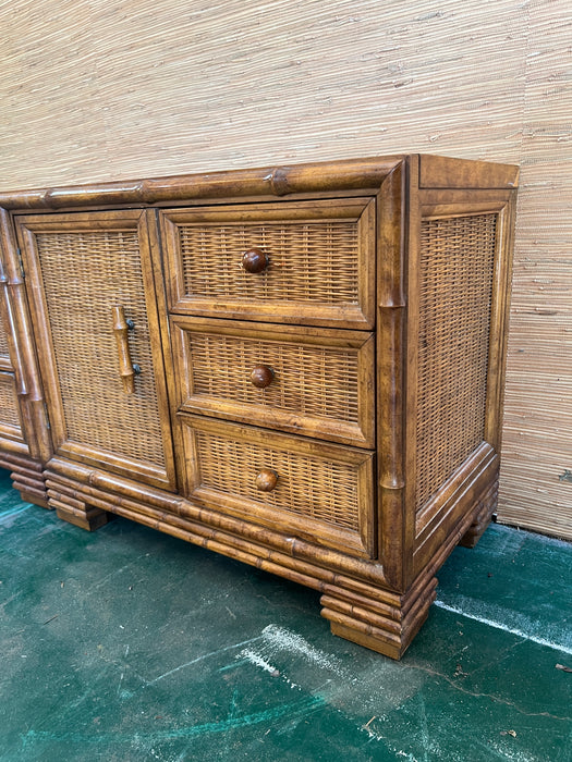 Pair of Vintage Wicker and Bamboo Nightstands - #06C05