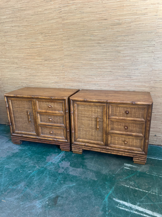 Pair of Vintage Wicker and Bamboo Nightstands - #06C05