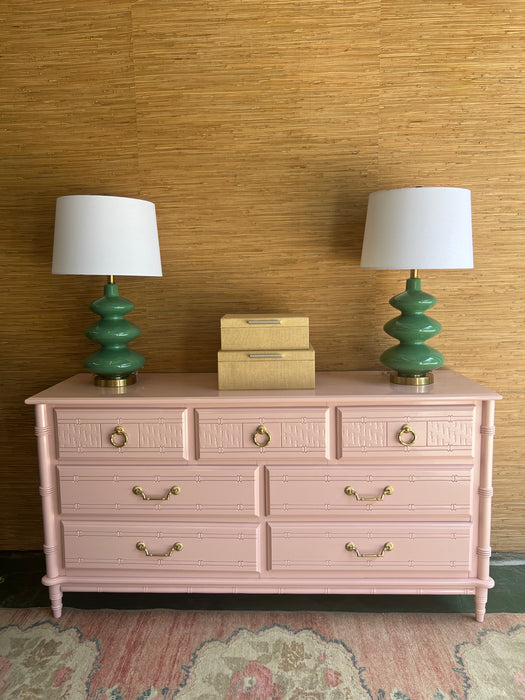 Lacquered Baby Pink 7 Drawer Chest