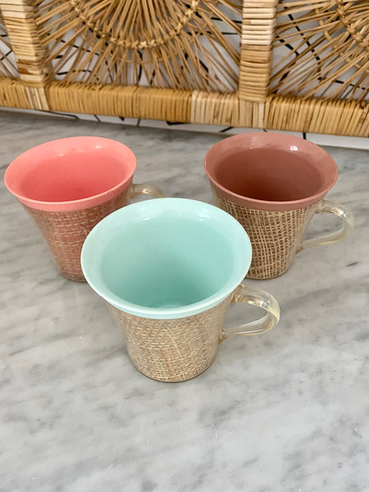 Set of Vintage Grasscloth Lined Cups
