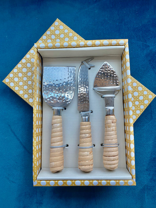Rattan Wrapped Cheese Knife Set