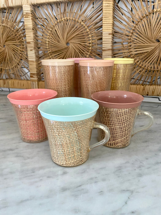 Set of Vintage Grasscloth Lined Cups