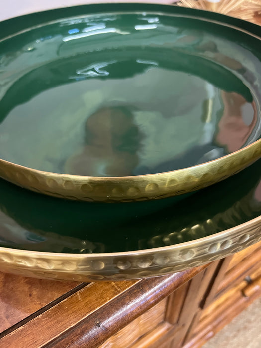 Green Lacquer and Hammered Brass Trays