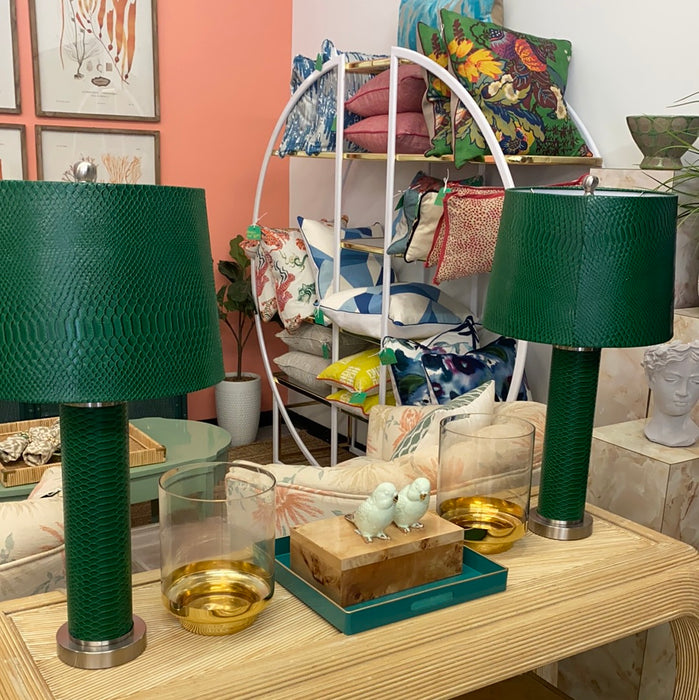 Green Faux Python Lamps  (Pair)